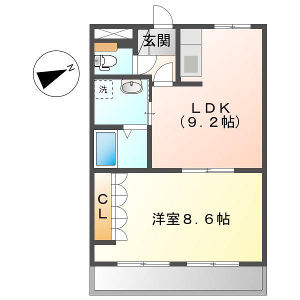 グランドハイム福田(1LDK/1階)の間取り写真