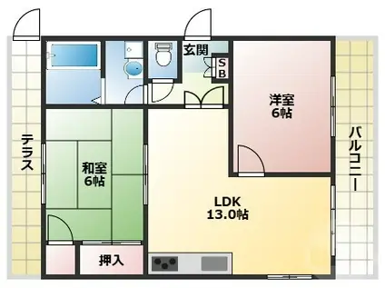 グレースくれない(2LDK/1階)の間取り写真