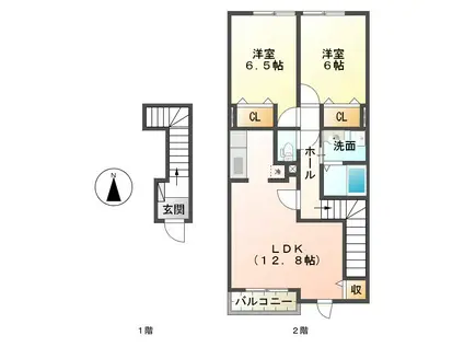 ヴェル スクエア B(2LDK/2階)の間取り写真