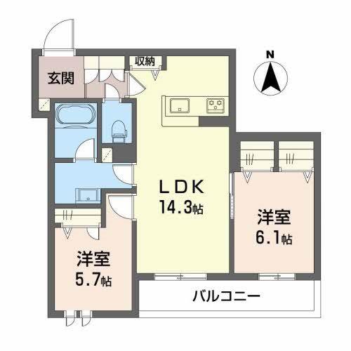 シャーメゾン グランド ビュイソン(2LDK/2階)の間取り写真