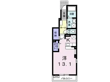 クラスターヒル・II(1K/1階)の間取り写真