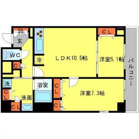 BRAVI南堀江(2LDK/15階)の間取り写真