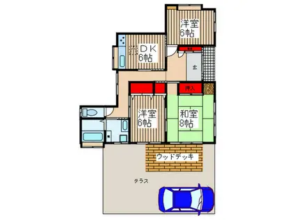アメリカハウス(3DK/1階)の間取り写真