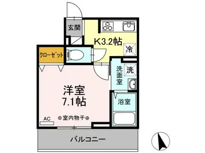 ボヌールH(1K/2階)の間取り写真