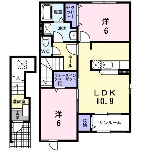 ファミール ハウスV B(2LDK/2階)の間取り写真