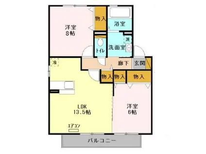 ヒルサイドコート弐番館(2LDK/2階)の間取り写真