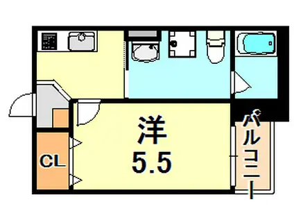 ヘリオス西舞子(1K/2階)の間取り写真