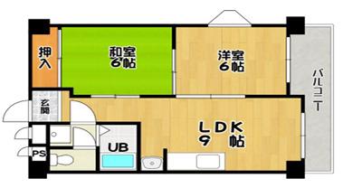 ハイツ北之防(2LDK/4階)の間取り写真