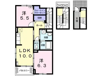 メゾン・リベルテA(2LDK/3階)の間取り写真