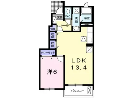 サウス ウェルズII(1LDK/1階)の間取り写真