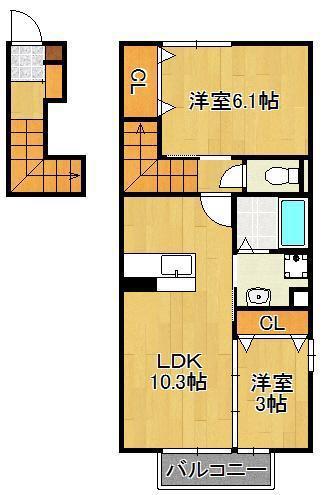 フォンティーヌ(2LDK/2階)の間取り写真