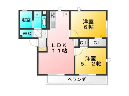 セジュール2(2LDK/1階)の間取り写真