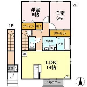 デュード・ボヌール(2LDK/2階)の間取り写真