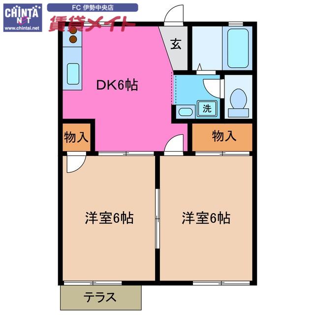 ネオハイツオークA(2DK/1階)の間取り写真