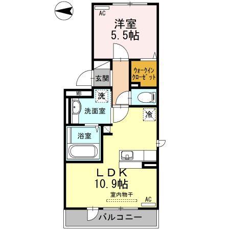 ルミエール長嶺(1LDK/2階)の間取り写真