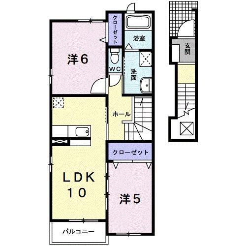 宇塚ハイツ(2LDK/2階)の間取り写真