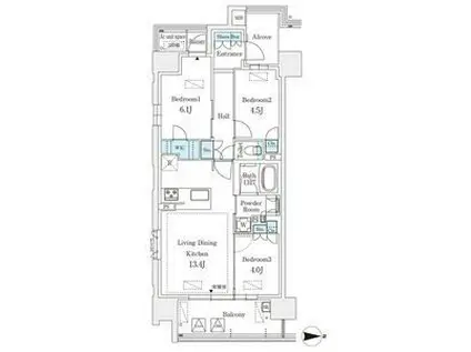 GRANPASEO丸の内(3LDK/13階)の間取り写真