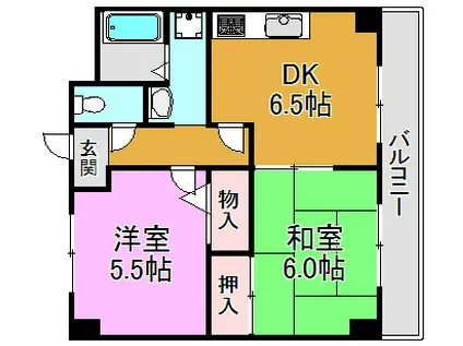 グランディールシャトー(2DK/6階)の間取り写真