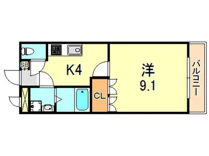 レジデンスE&R(1K/2階)の間取り写真