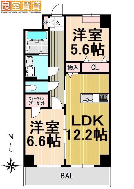 S-FORT 鶴舞 REALE(2LDK/5階)の間取り写真