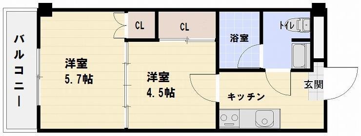 クレールコート(2K/2階)の間取り写真