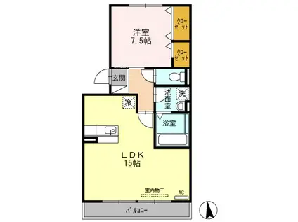 グランドゥール(1LDK/2階)の間取り写真