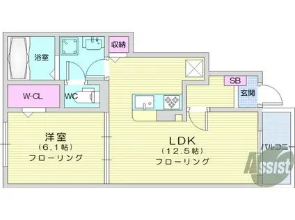 ＪＲ東北本線 岩沼駅 徒歩19分 2階建 築3年(1LDK/1階)の間取り写真