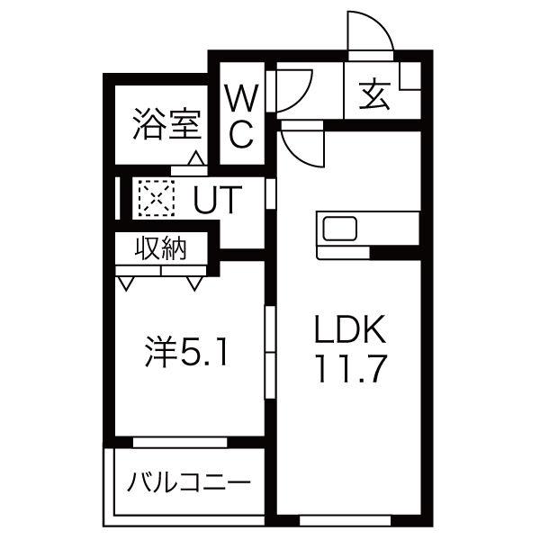 ハートフルマンション上野(1LDK/3階)の間取り写真