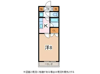 パークハイツ島内(1K/3階)の間取り写真