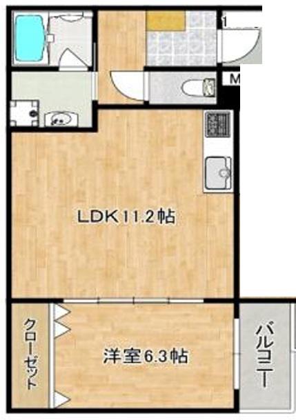 RIHITO鶴見(1LDK/2階)の間取り写真
