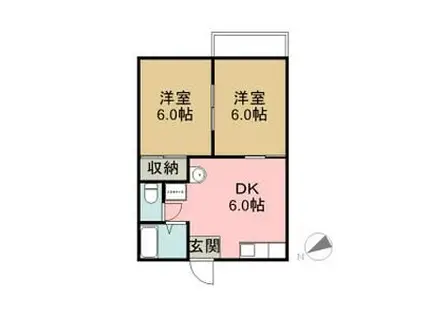あさけハイツB(2DK/2階)の間取り写真
