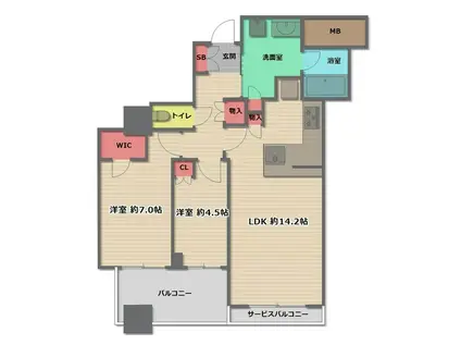エルグレースタワー大阪同心(2LDK/5階)の間取り写真