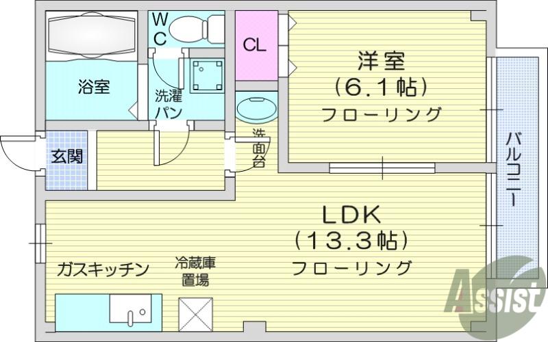 コーポさざんか2(1LDK/1階)の間取り写真