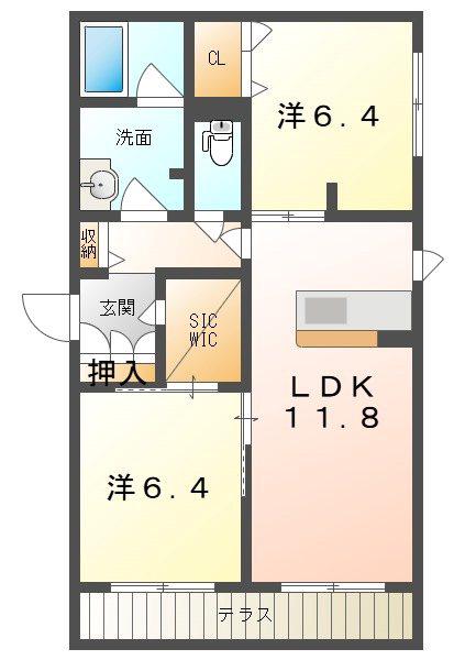 シャーメゾンアグレアーブル(2LDK/1階)の間取り写真