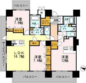 ロイヤルパークスERささしま ウエスト(3LDK/19階)の間取り写真