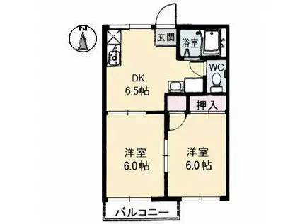 チューリップハイツB棟(2DK/2階)の間取り写真