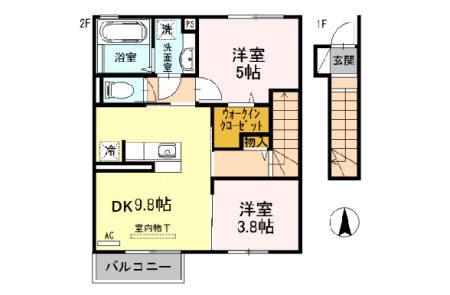 オリジンII(2DK/2階)の間取り写真