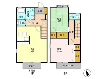 不動台ロイヤルタウン II(2LDK/1階)の間取り写真