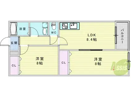 クレセル利倉東I(2LDK/2階)の間取り写真