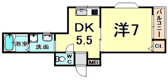 カトレア館(1DK/1階)の間取り写真
