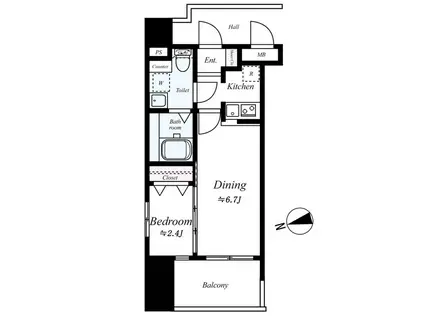 グランフォーレプライム箱崎(1LDK/5階)の間取り写真