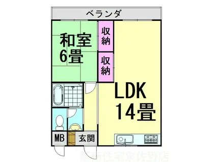 GUREENハイツ根来(1LDK/2階)の間取り写真