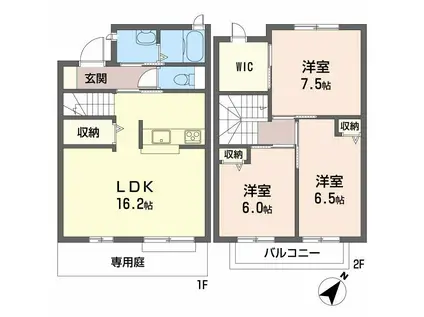 パルモ末広B棟(3LDK/1階)の間取り写真