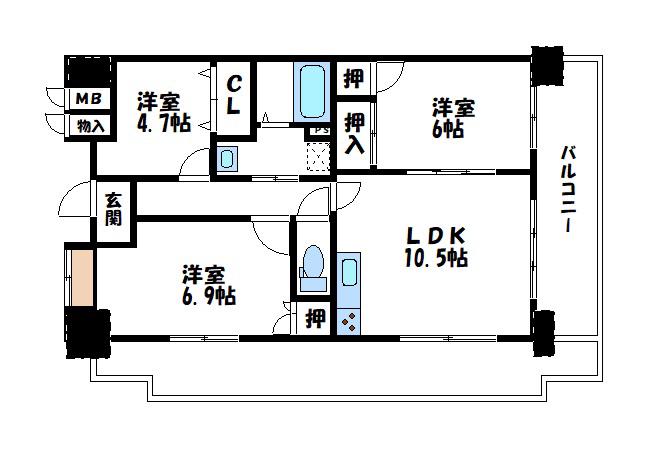 メゾン八杉(3LDK/7階)の間取り写真