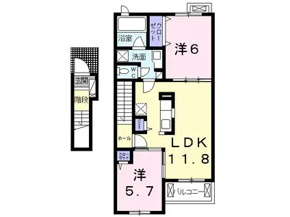 フリーデII(2LDK/2階)の間取り写真