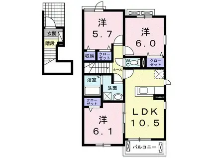 キャッスル・ウエスト(3LDK/2階)の間取り写真