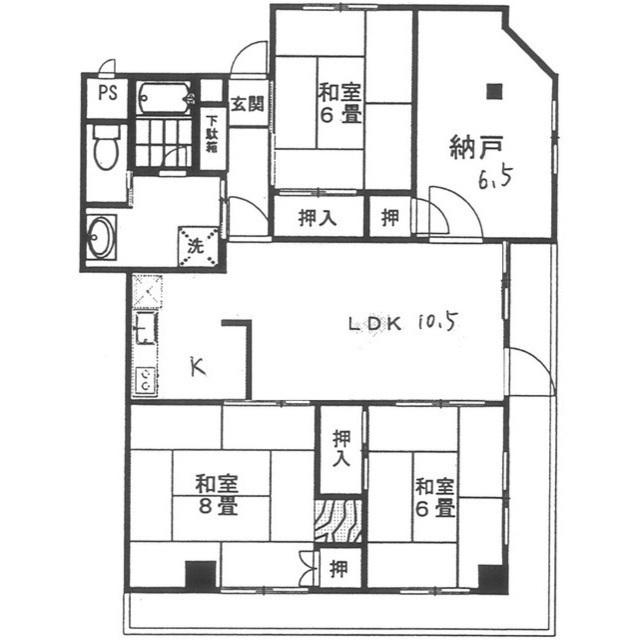香貫山ビル(4LDK/3階)の間取り写真