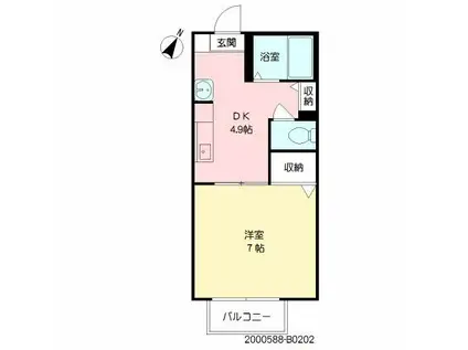 パルドミール II棟(1DK/2階)の間取り写真