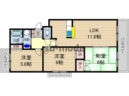 スペンドカームリー(3LDK/1階)の間取り写真