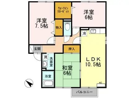 エスポワール大川田II・III III(3LDK/2階)の間取り写真